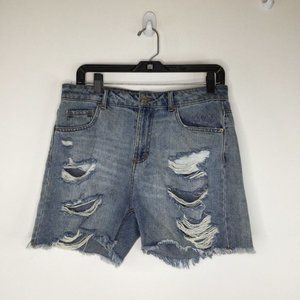 Wild Fable Jean Shorts Women Size 10 Blue Denim Distressed Pockets Fringe Hem